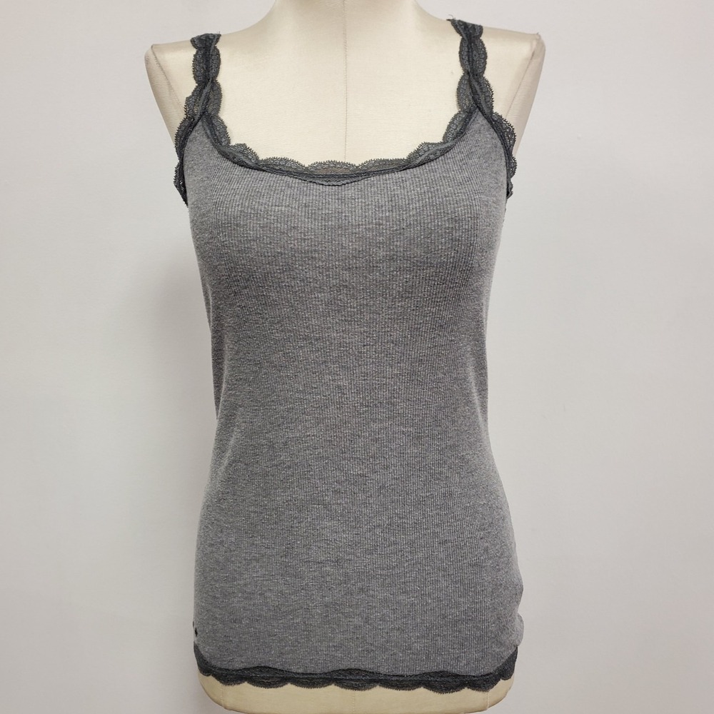 Converse Womens Y2K‎ Lace Trim Ribbed Knit Cami Size S Gray Preppy 90S Stretch